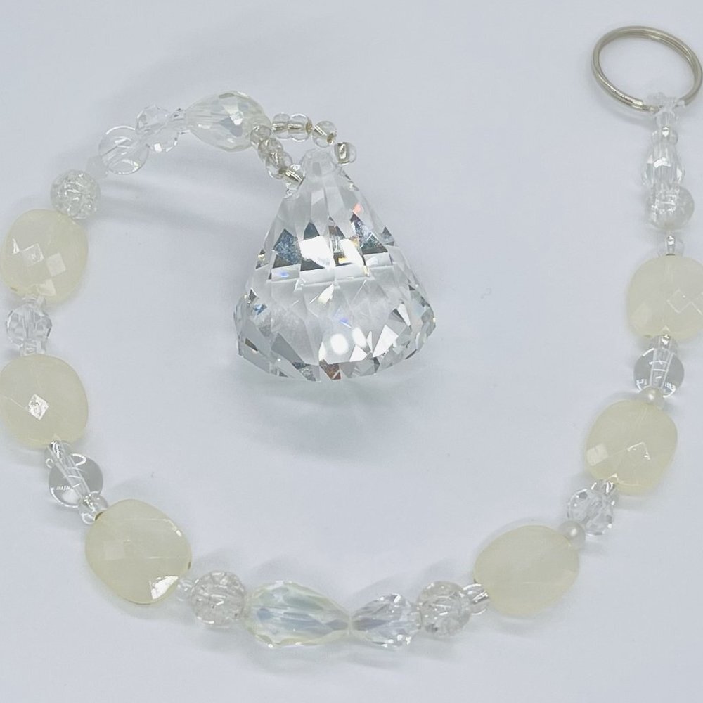 Beaded Suncatcher - White Clear - Crystal Triangle Prism - Hanging Decor - Picture 3 of 12